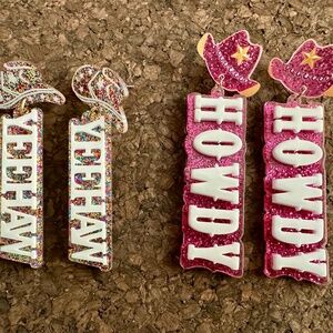 Country Western Cowgirl Acrylic Earrings HOWDY and YEEHAW Glitter